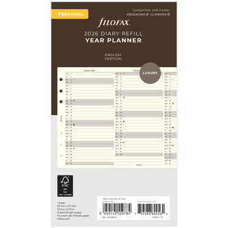 Filofax, Plánovací Kalendář 2026 osobní, vertikální, krémová, AJ