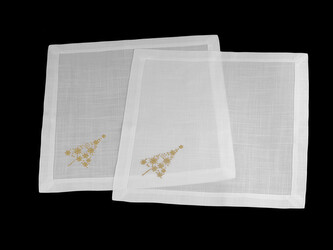 Prostírání textilní, lurexová výšivka vánoční stromeček 42x42 cm - 2 ks - bílá zlatá