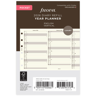 Filofax, Plánovací Kalendář 2026 kapesní, vertikální, krémová, AJ