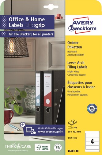 Avery Zweckform L6061-10 Etikety na pořadače 59x192 mm, 10 archů, bílé