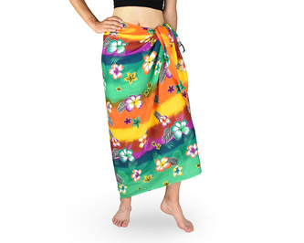 Sarong - Pareo REN, duha s květy, zelená