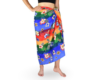 Sarong - Pareo REN, duha s květy, světle modrá