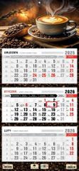 Kalendarz 2026 trójdzielny płaska główka kawa
