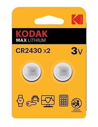 Baterie jednorázová lithiová, knoflíková, CR2430, 3V, Kodak, blistr, 2-pack, KOD-2430BL2