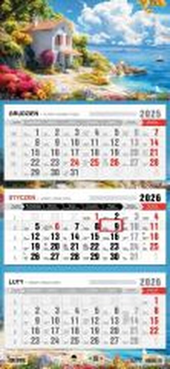 Kalendarz 2026 trójdzielny płaska główka romantico