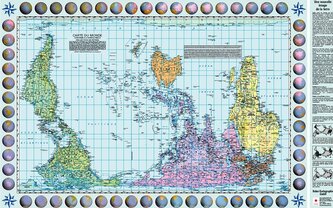 Weltkarte Petersprojektion, südorientiert und pazifikzentriert, französisch (130 x 82 cm)