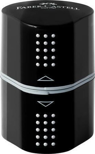 Ořezávátko "Grip 2001 Trio", displej/10 ks, černá, 3 otvory, se zásobníkem, FABER-CASTELL 283899