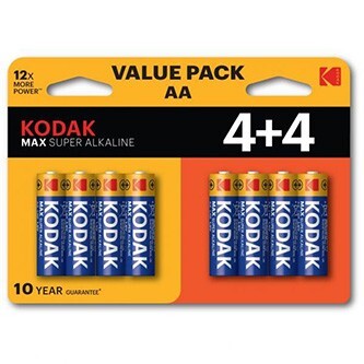 Baterie jednorázová alkalická, tužková, AA, 1.5V, Kodak, blistr, 8-pack, KOD-LR6MAXBL8, Alkaline Max