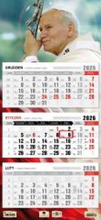 Kalendarz 2026 trójdzielny płaska główka JP II