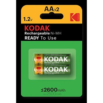 Baterie nabíjecí Ni-MH, tužková, AA, 1.2V, Kodak, blistr, 2-pack, KOD-REC003, 2600 mAh