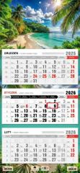 Kalendarz 2026 trójdzielny płaska główka tropiki