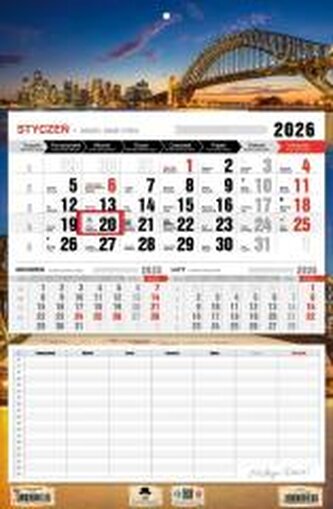Kalendarz 2026 jednodzielny z planem zajęć Sidney
