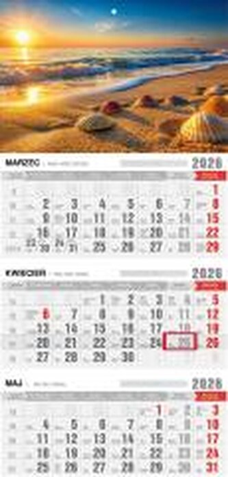 Kalendarz 2026 trójdzielny z magnesem plaża