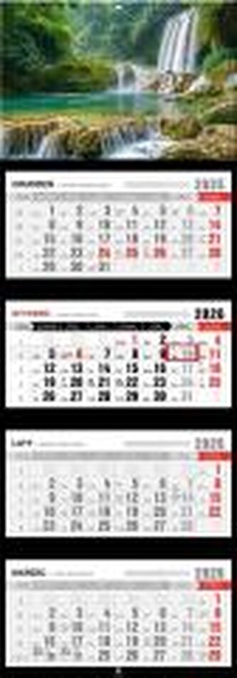 Kalendarz 2026 czterodzielny premium wodospad