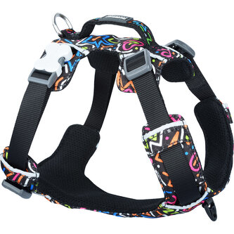 Red Dingo postroj Sport – Squiggles Black – 20 mm x 47-64 cm