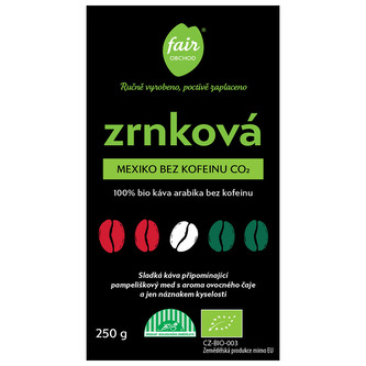 Fairobchod Bio zrnková káva Mexiko bez kofeinu CO2, 250 g