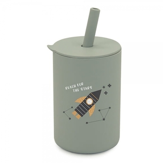 Silikonový hrnek s brčkem Raketa, 150 ml - šedý Silikonový hrnek s brčkem Raketa, 150 ml - šedý