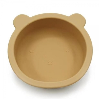 Silikonová miska s přísavkou Medvídek, průměr 12 cm - hořčicová