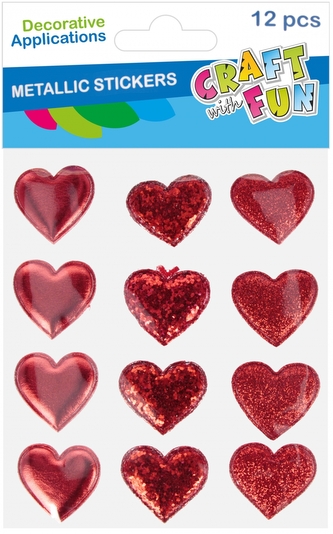 Naklejki Serca metalizowane puffy Walentynki op.12szt.CRAFT WITH FUN 521553