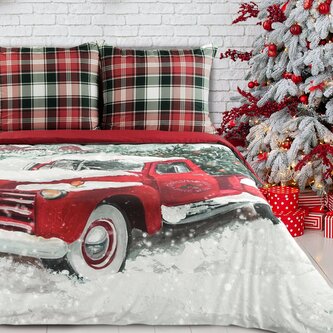 Vánoční bavlněné povlečení XMAS CAR 1x 220x200 cm, 2x povlak 70x80 cm francouzské povlečení MyBestHome
