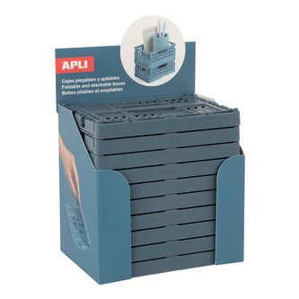 APLI úložný box - tříbarevný, 10 ks, displej, šedomodrá základna