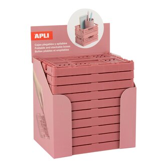 APLI úložný box - tříbarevný, 10 ks, displej, korálově růžová základna