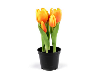 Umělé tulipány v květináči - 1 ks - 4 (21cm) žlutá