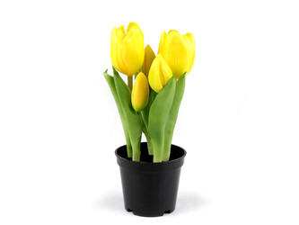 Umělé tulipány v květináči - 1 ks - 2 (21cm) žlutá