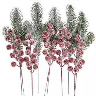 Szronione gałązki dekoracyjne z owocami 26cm 10szt