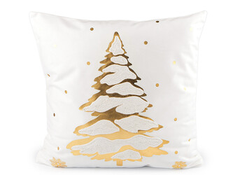 Vánoční sametový povlak na polštář stromeček 45x45 cm - 1 ks - 2 krémová nejsvět. zlatá