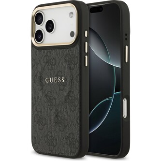 Guess PU Leather 4G Gold Frame MagSafe kryt iPhone 17 Pro Max černý