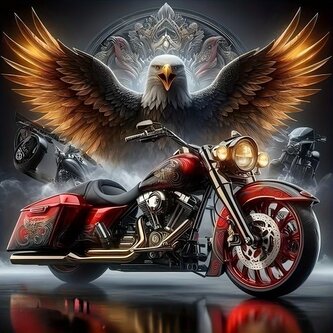 Diamantový obrázek motorka a orel, mystické  30 x 40 cm