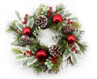 Proutěný věnec s červenými kouličkami a cestmínou Ø30 cm