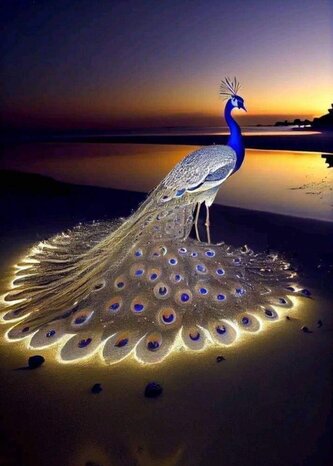 Diamantový obrázek páv a západ slunce  30 x 40 cm