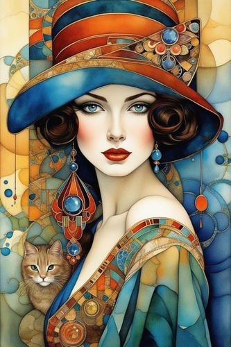 Diamantový obrázek dáma na vitráži  30 x 40 cm