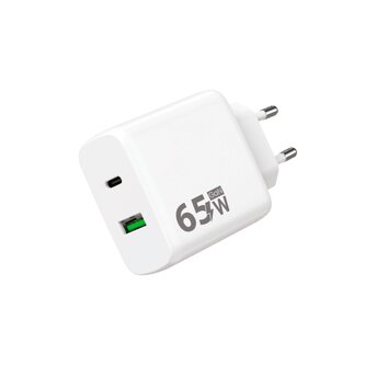 Síťová nabíječka GaN 2x USB 65W - bílá Síťová nabíječka GaN 2x USB 65W - bílá