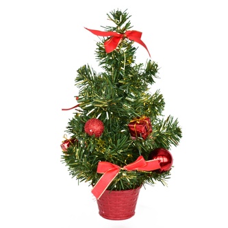 Stromeček zdobený červenými dekoracemi 30 cm