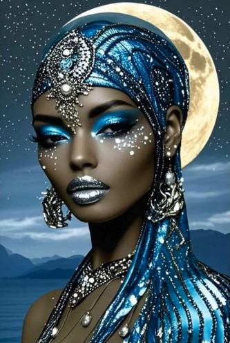 Diamantový obrázek žena a měsíc 5D 30 x 40 cm