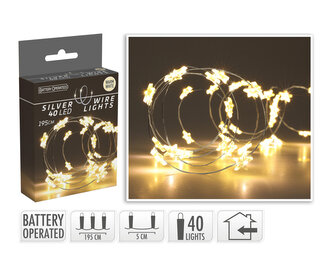 osvětlení vánoční 1,95m 40LED teplá BÍ, drát, s časovačem