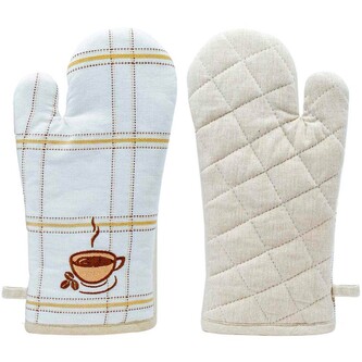 ARÔME HOME Chňapka s magnetem, 18 x 32 cm, Béžové káro, výšivka Káva