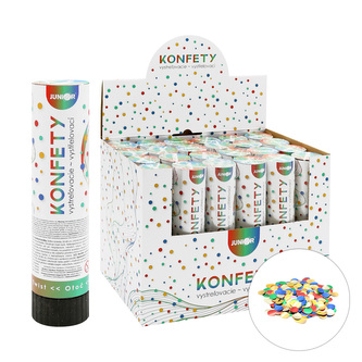 Střílející konfety - trubka 20 cm, barevné kovové kroužky