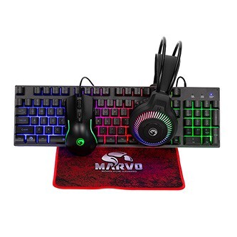 Marvo LOOT 40, sada klávesnice s herní myší, podložkou a sluchátky, CZ/SK, drátová (USB), černá, podsvícená