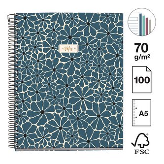 Miquelrius poznámkový blok - BOHO ESSENCE, NB - 4, A5, 70 g, karton, 100 listů, linka, Prussia