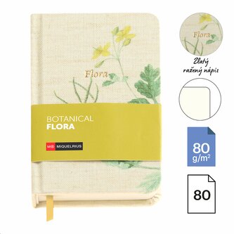 Miquelrius poznámkový zápisník - Botanical Flora, A6, 80 g, karton + textil, 80 listů, čistý, Celandine