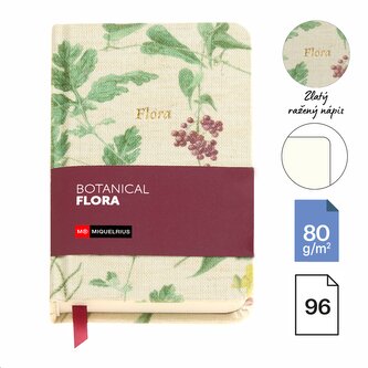 Miquelrius poznámkový zápisník - Botanical Flora, A6, 80 g, karton + textil, 80 listů, čistý, Mediterranean