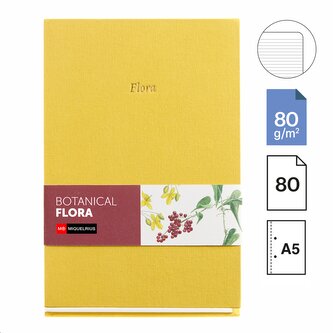 Miquelrius poznámkový zápisník - Botanical Flora, A5, 80 g, karton + textil, 80 listů, linka, žlutý