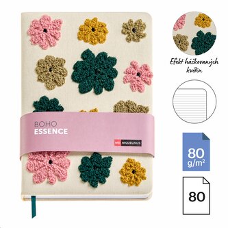 Miquelrius poznámkový zápisník - BOHO ESSENCE, A5, 80 g, karton + textil, 80 listů, linka, towel