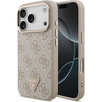 Guess PU Leather 4G Triangle Logo Gold Frame MagSafe kryt iPhone 17 Pro růžový