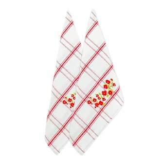 ARÔME HOME Utěrka, 2 ks, 50 x 70 cm,Červené káro, výšivka Máky