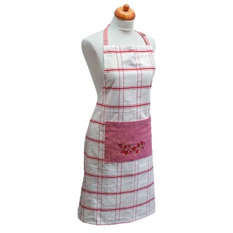 ARÔME HOME Kuchyňská zástěra,Červené káro, výšivka Máky